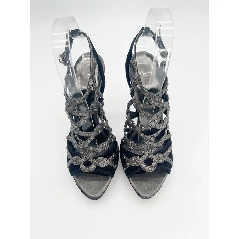 Dior Fall 2009 Runway Galliano Gunmetal Black Studded Caged Sandals EU 36.5